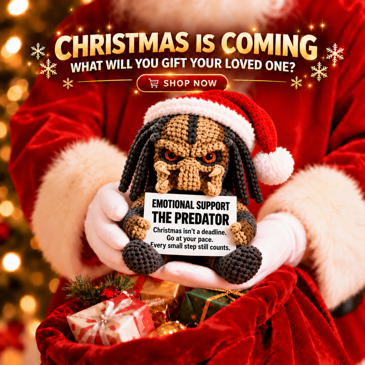 Emotional Support – The Predator Xmas 👾 - Handmade Crochet Doll