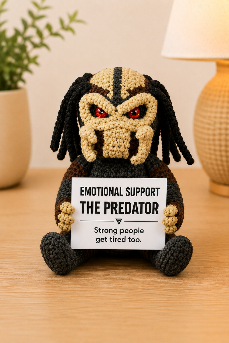 Emotional Support – The Predator 👾 - Handmade Crochet Doll  - “Strong people get tired too.”