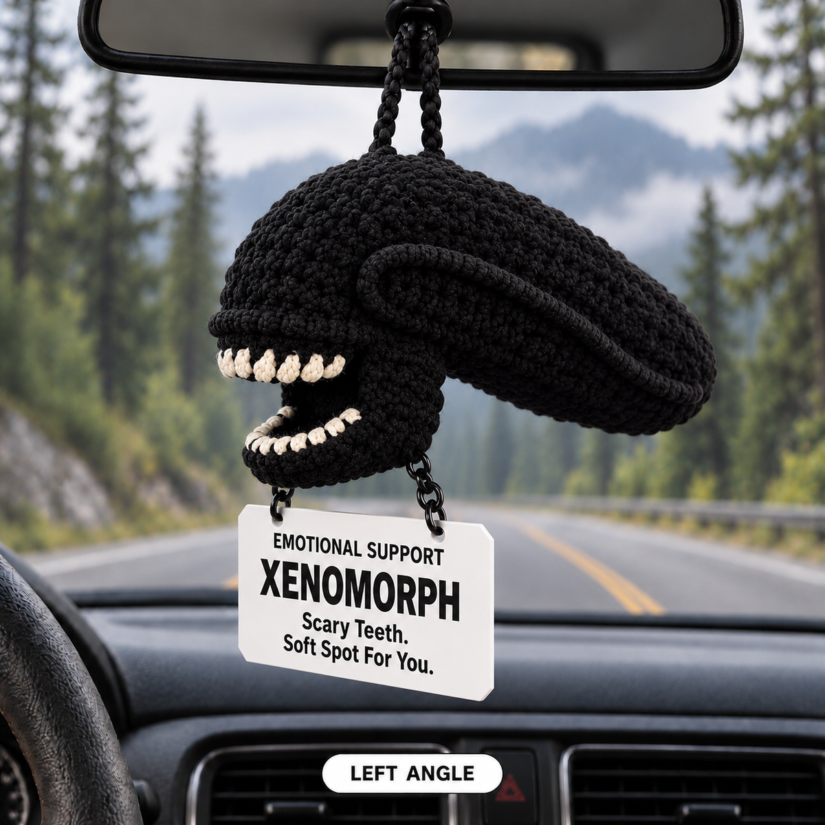 Emotional Support Xenomorph Crochet Car Hanging - Space Is Cold. You’re Not Alone.