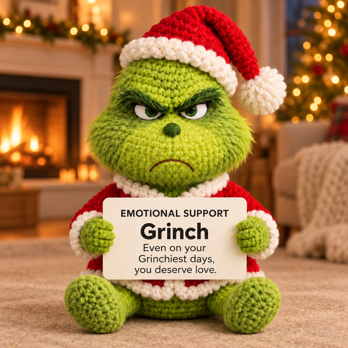 Emotional Support Grinch Xmas – Handmade Crochet Doll