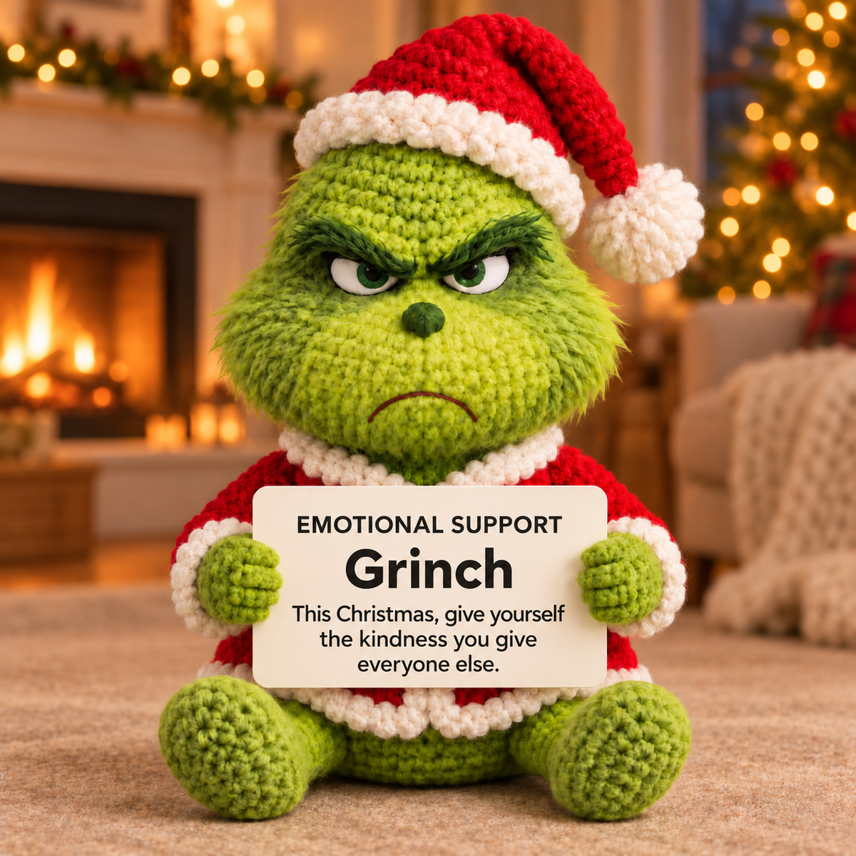 Emotional Support Grinch Xmas – Handmade Crochet Doll