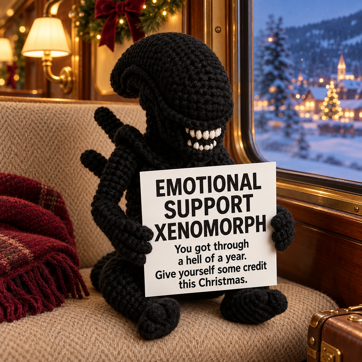 Emotional Support Xenomorph – Handmade Crochet Doll
