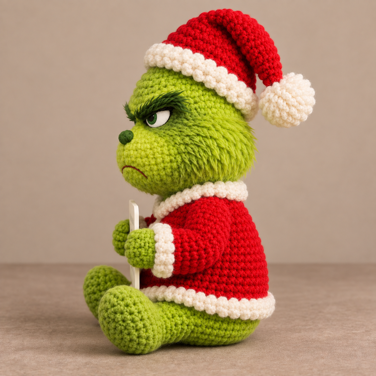 Emotional Support Grinch – Handmade Crochet Doll