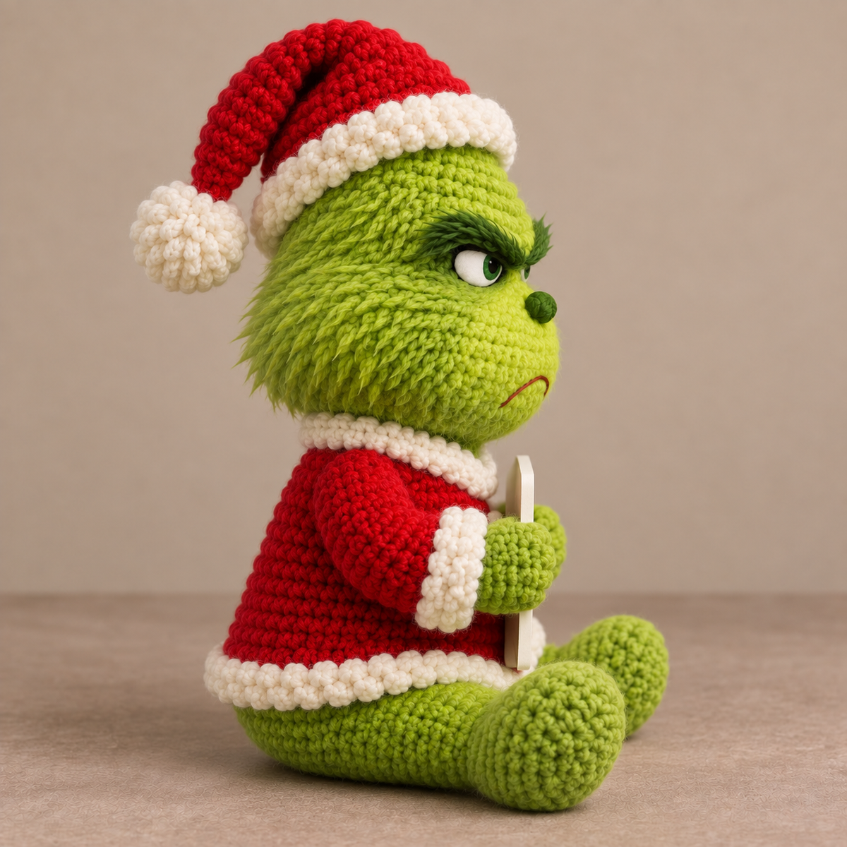 Emotional Support Grinch – Handmade Crochet Doll