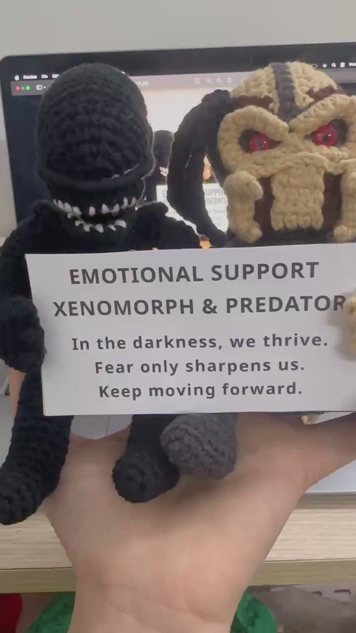 Emotional Support – XENOMORPH & PREDATOR - Handmade Crochet Duo